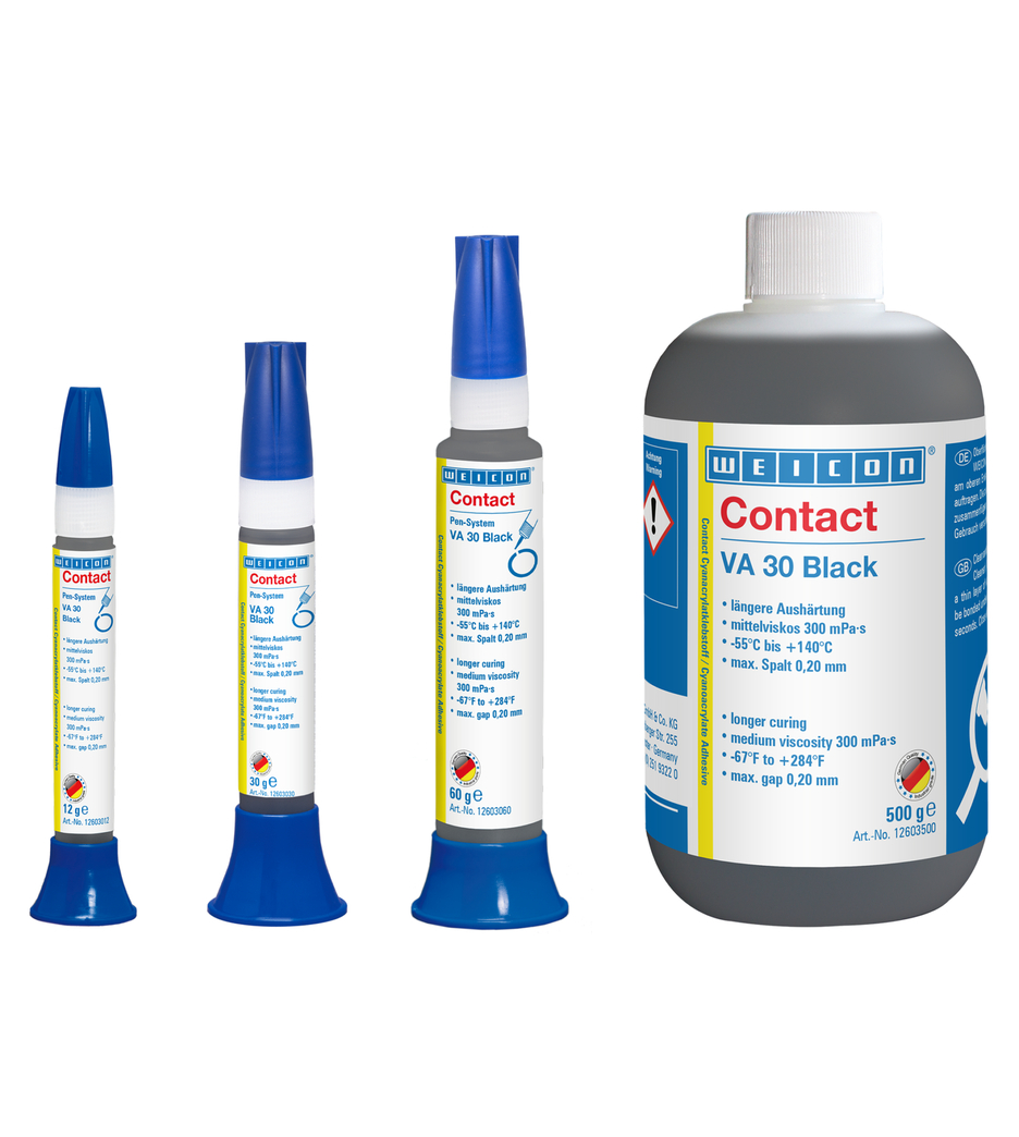 VA 30 Black Cyanoacrylate Adhesive | instant adhesive with medium viscosity, rubber-filled