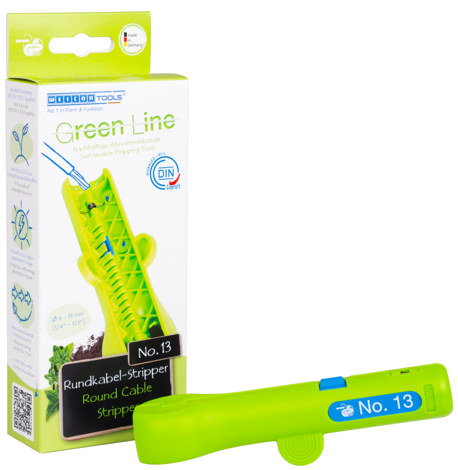 Round Cable Stripper No. 13 Green Line | Sustainable stripping tool I for stripping all common round cables I working range 6,0 - 13,0 mm Ø