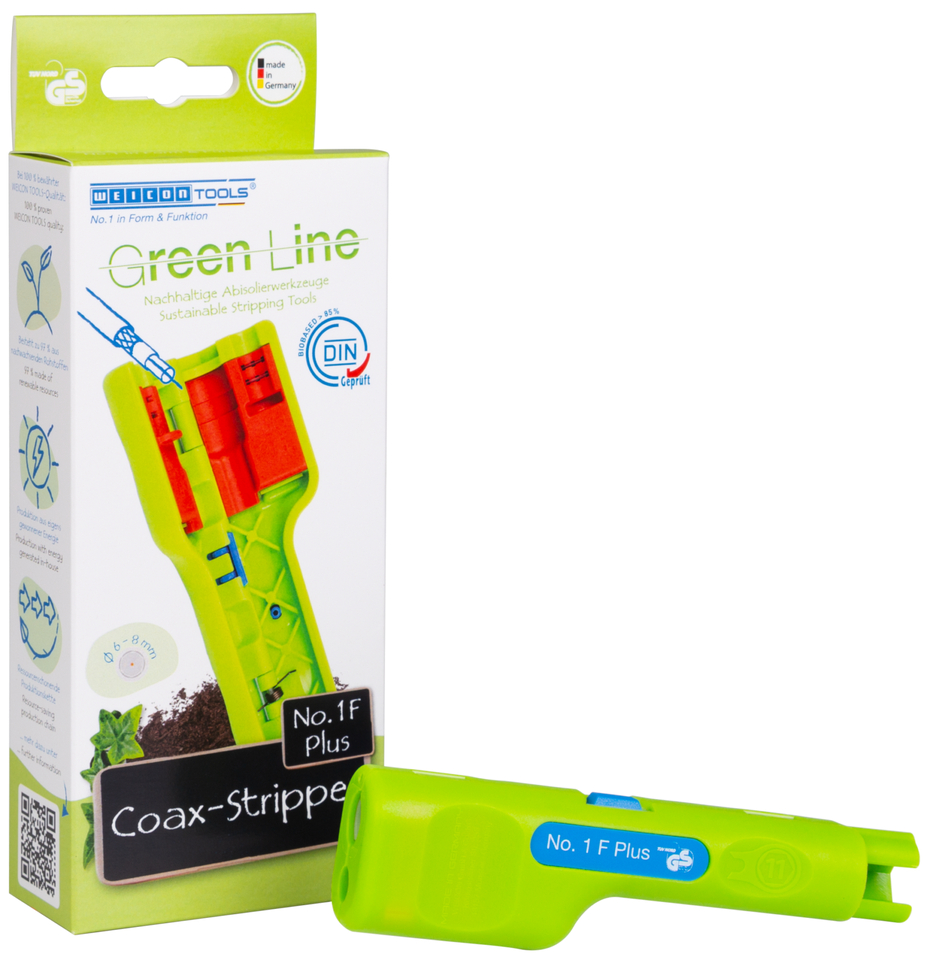 Coax-Stripper No 1 F Plus Green Line - suitable for F-screw connectors | Sustainable stripping tool I for skinning and stripping coaxial cables incl. untwisting aid