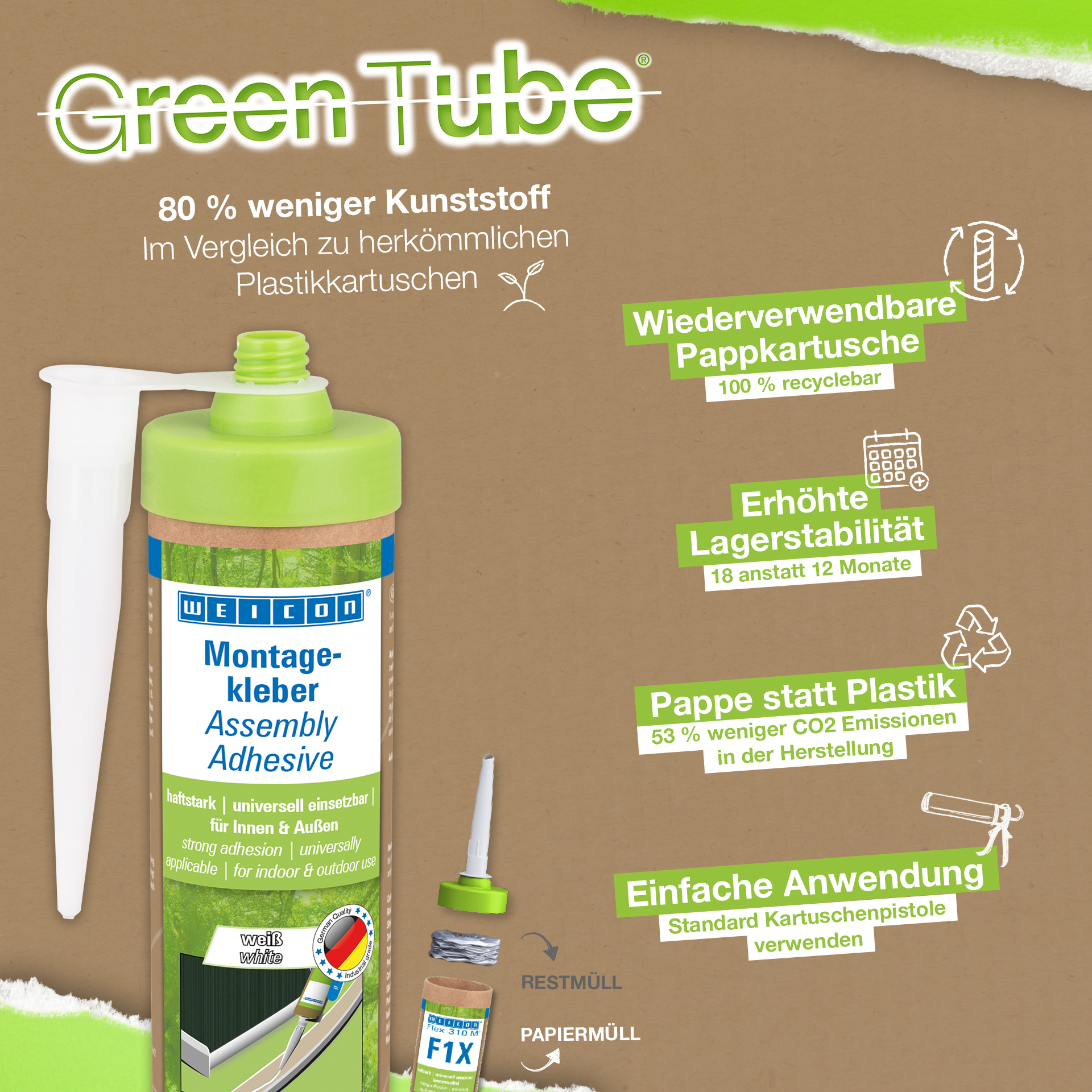 WEICON Green Tube Assembly Adhesive | powerful universal adhesive for indoor and outdoor use