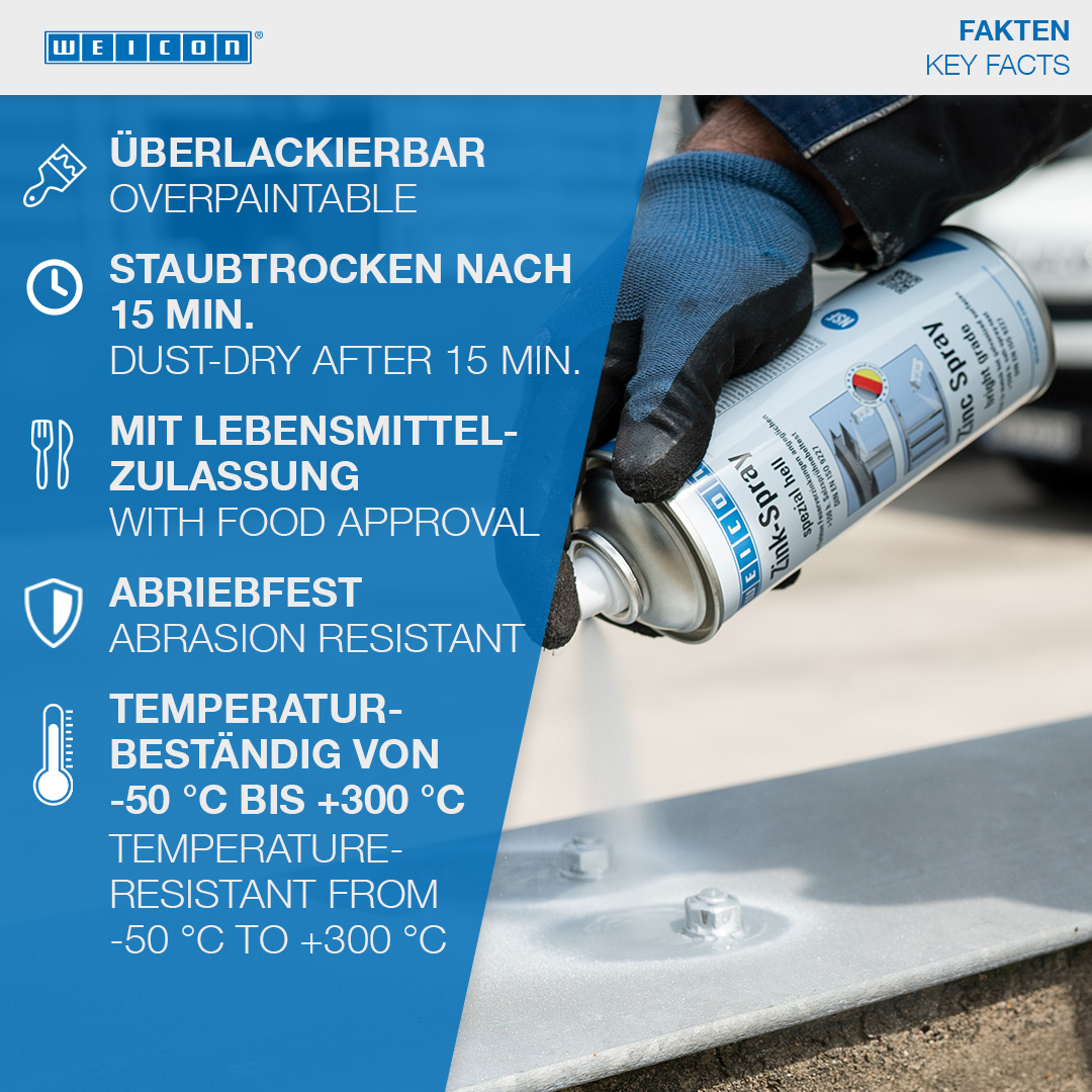 Zinc Spray bright grade | cathodic corrosion protection with approval for use in the food sector