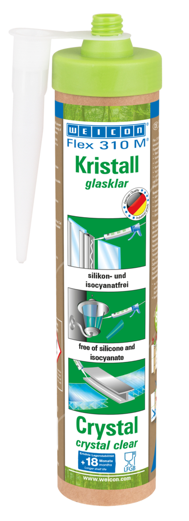 Flex 310 M® Crystal MS-Polymer | elastic adhesive based on MS-Polymer in Presspack packaging for fatigue-free working Flex 310 M® Crystal MS-Polymer | elastic adhesive based on MS-Polymer in Presspack packaging for fatigue-free working