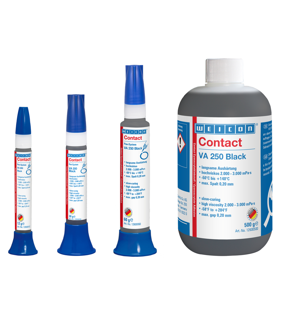 VA 250 Black Cyanoacrylate Adhesive | instant adhesive with high viscosity, rubber-filled