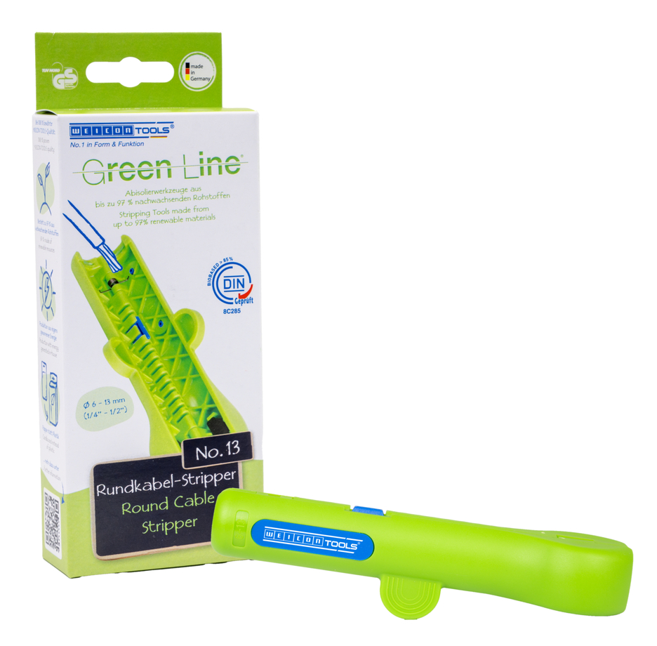Round Cable Stripper No. 13 Green Line | Sustainable stripping tool I for stripping all common round cables I working range 6,0 - 13,0 mm Ø